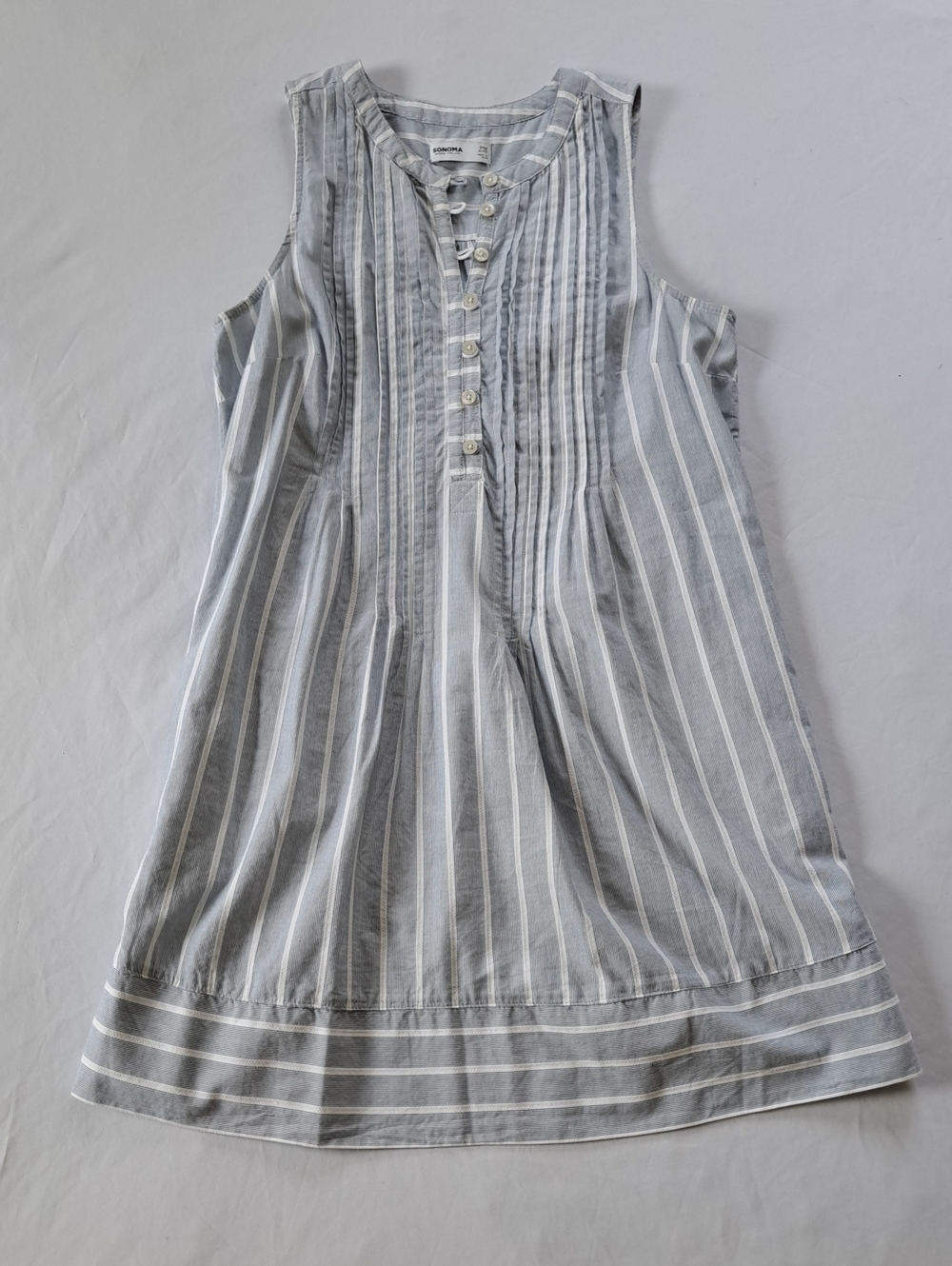 Navy Blue Striped Cotton Pintuck Mini Dress Size PM - Coastal French Girl Chic